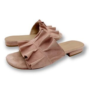 Able Pink Suede Gathered Flat Mule Slides Sz 7.5